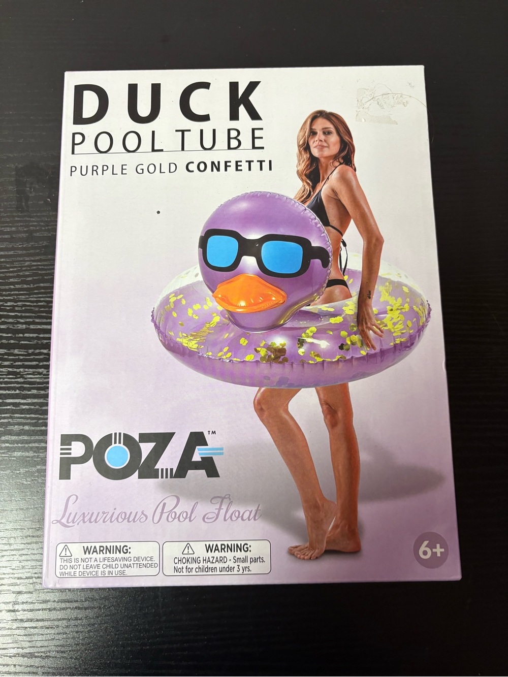 POZA Purple Gold Confetti Duck Pool Float Tube 36 Inch NIB